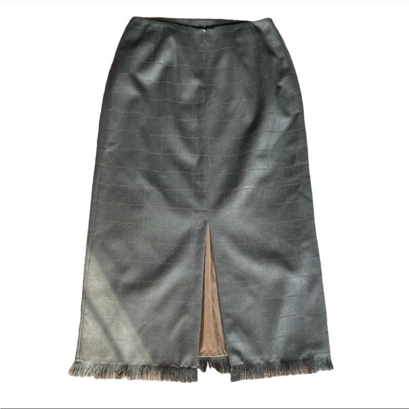 Harve Benard Vintage Wool Fringe Maxi Skirt Check Print Academia old money Sz 12 - Picture 2 of 4